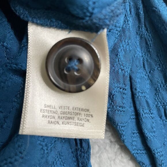 Anthropologie Maeve Rhombus turquoise blue blouse women's size 0 big buttons - Picture 4 of 10